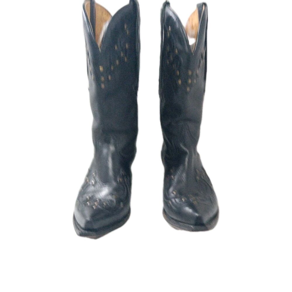 Black Leather Snip Toe Boots Women's Size 7 Studs Accent - Picture 7 of 10